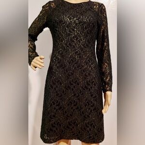 Tommy Hilfiger Black & Gold Lace Long Sleeve Cocktail Dress Size 10